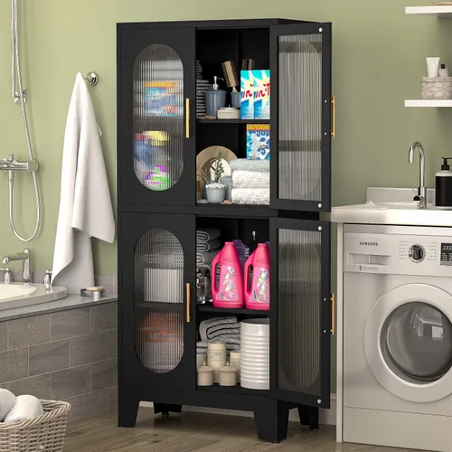 Miniatura 4 de GAIOUS Vitrina de metal negro con puertas acrílicas, armarios de despensa de cocina con 4 estantes ajustables y pies, almacenamiento alto y versátil