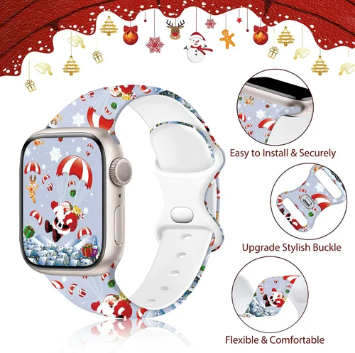 Miniatura 2 de Paquete de 2 correas de Navidad compatibles con Apple Watch de 1.811 in 1.772 in 1.732 in 1.929 in 1.654 in iWatch SE Series 11 10 9 8 7 6 5 4 3