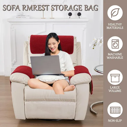 Miniatura 2 de Funda para reposabrazos de sofá, funda para reposabrazos de silla reclinable, funda de terciopelo de cordero, antideslizante, protector de muebles