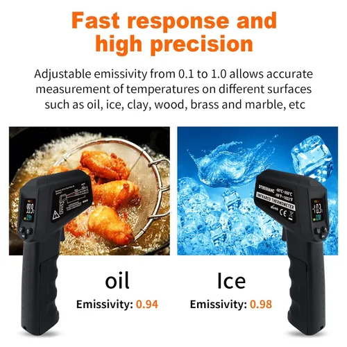 Miniatura 2 de Termómetro infrarrojo pistola de temperatura -58℉~ 1022℉ (-58.0 °F ~ 1,022.0 °F) Termómetro infrarrojo láser digital sin contacto con pantalla a