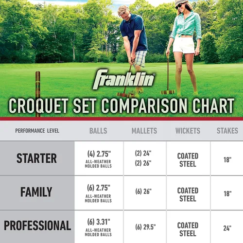 Miniatura 5 de Franklin Sports Juegos de croquet portátiles para patio trasero – Juegos completos de croquet para 4 + 6 jugadores con mazos, bolas de croquet +