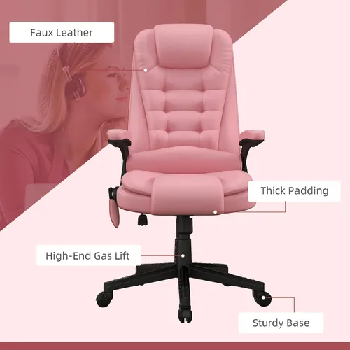 Miniatura 9 de HOMCOM, silla de oficina ejecutiva, ergonómica, piel sintética, con calor, masaje vibratorio., Cuero, Crema