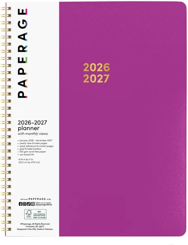 Miniatura 14 de PAPERAGE Planificador mensual y anual de 2 años, 24 meses (enero 2026 - diciembre 2027), 8.5 x 11 pulgadas, Planificador espiralado 2026-2027