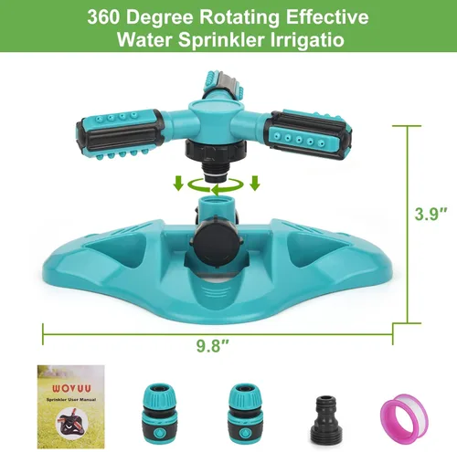 Miniatura 3 de Aspersor de césped, sistema de riego automático mejorado de 360 grados para jardín y césped, paquete de 2 rociadores de manguera de jardín azul