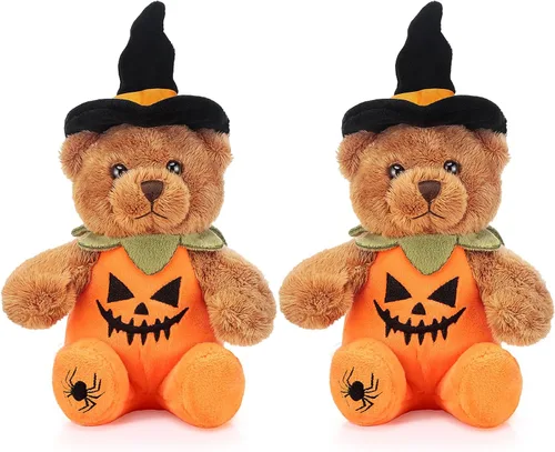 Miniatura 8 de HyDren 2 piezas de oso de peluche de Halloween de oso de felpa suave con disfraz temático de Halloween, bonito juego de felpa para decoración