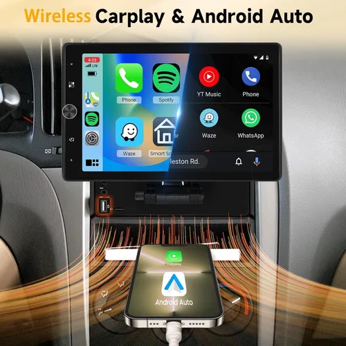 Miniatura 3 de Pantalla táctil giratoria de 10.4 pulgadas para coche, estéreo inalámbrico Carplay y Android Auto, radio Bluetooth para coche con SWC, enlace