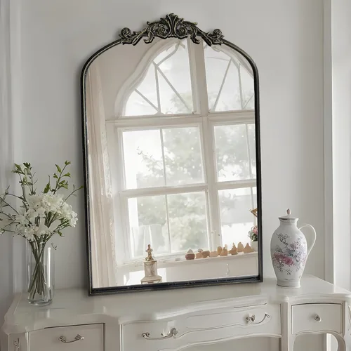 HQiJun Espejo de Pared Ventana Decorativo Espejos Tradicionales Antiguo Arqueado Estilo Granja para Sala de Estar Dormitorio Entrada Baño Tocador