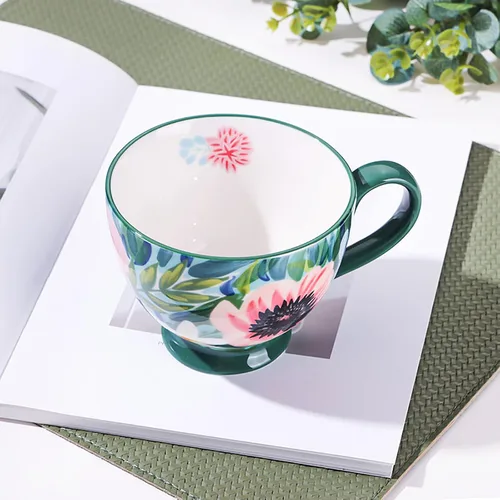 Taza de Café de Cerámica Grande Hecha a Mano de Otoño (600ml) Linda Taza Vintage de Cereales con Flores para Otoño Taza Acogedora para Regalo de