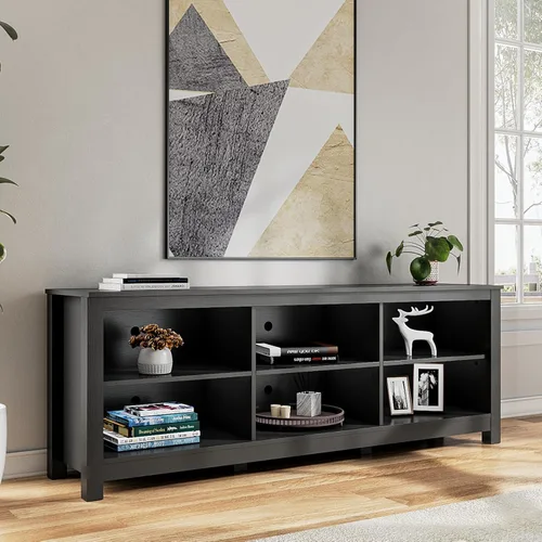 Miniatura 4 de BVIUNTWO Soporte de TV negro para televisores de hasta 70 pulgadas, centro de entretenimiento para consola de TV de más de 65 pulgadas con 6