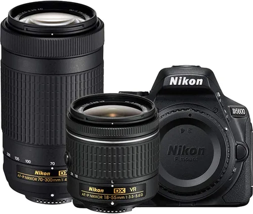 Nikon D5600 - Cámara DSLR digital de 24.2 MP con lentes 18-55 mm VR y 70-300 mm (negro) – (Reacondicionado) (juego de lentes 18-55 mm VR y 70-300 mm