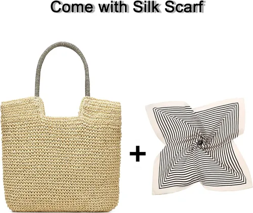 Miniatura 3 de Rejolly Bolso de mano de paja para mujer, para playa, verano, vacaciones, estilo bohemio, de ratán, bolso grande de hombro tejido