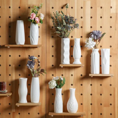 Miniatura 4 de Thyle 20 jarrones de plástico para flores, florero de plástico blanco con aspecto de cerámica, jarrones de plástico para centros de mesa, jarrones