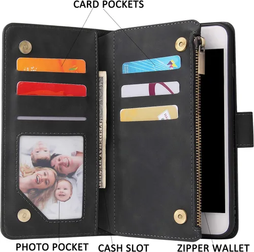 Miniatura 2 de UEEBAI - Cartera clásica de cuero sintético con cierre magnético, funda de iPhone con cierre