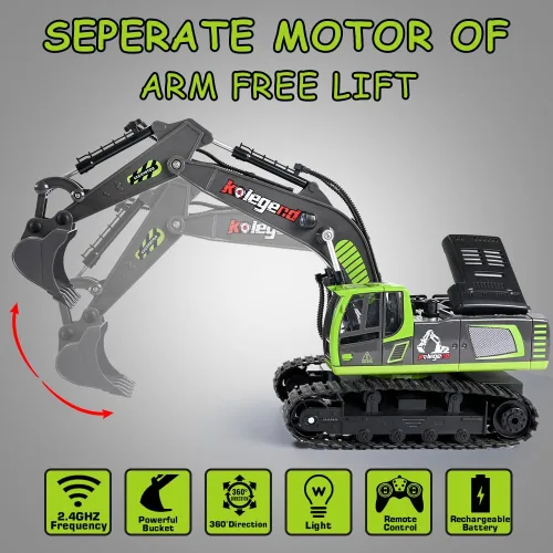 Miniatura 5 de kolegend Excavadora de juguete a control remoto de 16 pulgadas, 11 canales RC vehículos de construcción, transportadores hidráulicos, juguetes