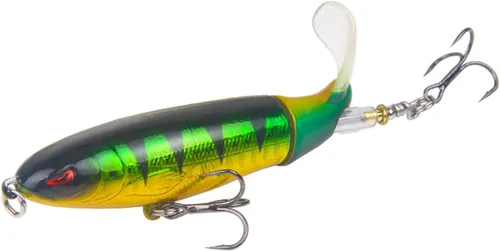 Miniatura 6 de 10Pcs Whopper Señuelo de pesca para lubina señuelos de popper de agua superficial con cola flotante giratoria, anzuelos de triple barba en kit