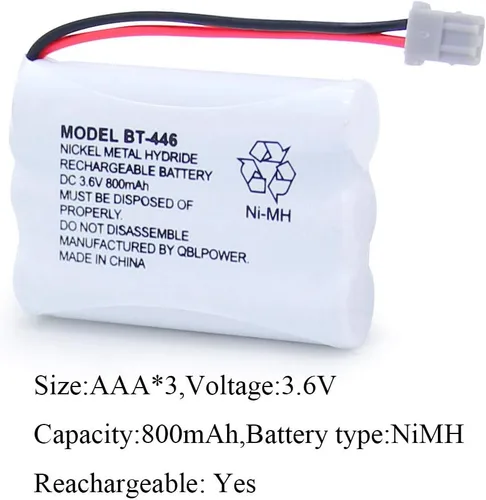 Miniatura 3 de BT446 BT-446 Batería inalámbrica recargable para teléfono compatible con Uniden BBTY0503001 BT-1004 BT-1005 GE-TL26402 BT-504 CPH-488B 3.6V 800mAh