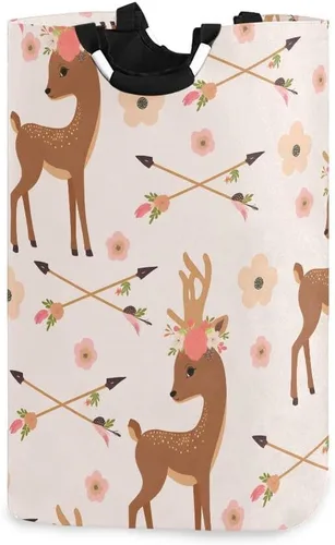senya Cesta de almacenamiento grande de ciervos con flechas de flores, organizador plegable, cesta de lavandería para guardería, ropa, juguetes
