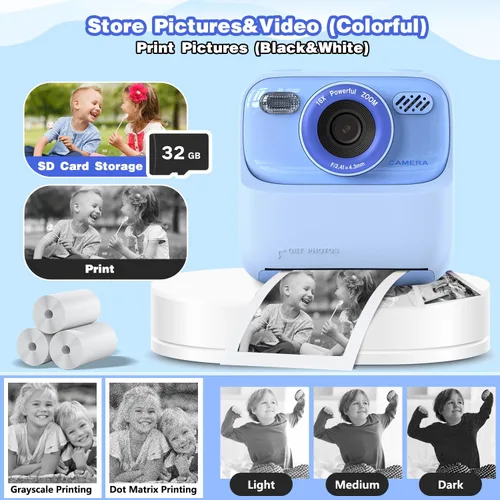 Miniatura 6 de Masterbee Cámara para Niños con Impresión Instantánea, Regalos de Cumpleaños para Niñas y Niños, Cámara Digital para Niños, Video HD 1080P, Juguetes
