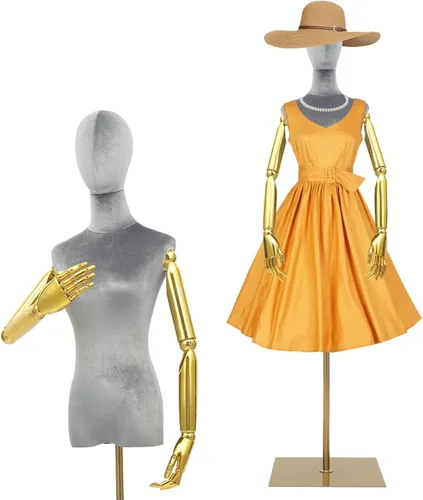 Miniatura 16 de Maniquí femenino forma de vestido de maniquí para mujer, torso con soporte, altura ajustable, 63-81 pulgadas, maniquí con cabeza de brazo