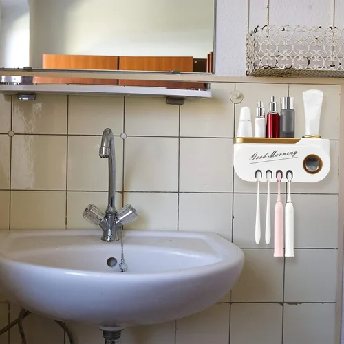 Miniatura 3 de Cabilock Estantes montados en la pared, soportes para cepillos de dientes, estante organizador de baño, estante para pasta de dientes, champú