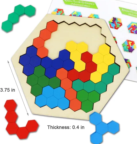 Miniatura 5 de Paquete de 2 rompecabezas de bloques rusos de madera + rompecabezas hexagonales para niños y adultos, rompecabezas de bloques de madera inteligencia