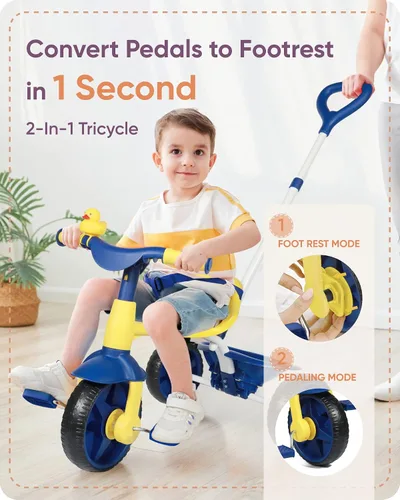 Miniatura 2 de KRIDDO - Triciclos 2 en 1 para niños de 18 meses a 3 años, ruedas EVA mejoradas, ideal para regalo para niños de 2 a 3 años, con mango de empuje