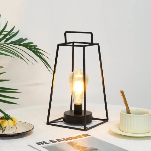 Miniatura 5 de JHY DESIGN Paquete de 6 lámparas de mesa geométricas de estilo retro, lámpara de hierro simple de 12 pulgadas de alto, funciona