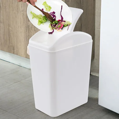 Miniatura 5 de Begale Paquete de 1 cubo de basura de plástico de 4.5 galones, cubo de basura con tapa oscilante, color blanco