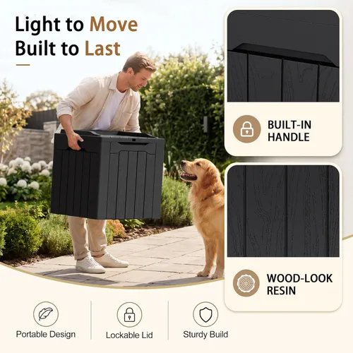 Miniatura 2 de JUMMICO Caja de resina de 31 galones, cajas de almacenamiento impermeables para interiores y exteriores para muebles de patio, cojines y Negro