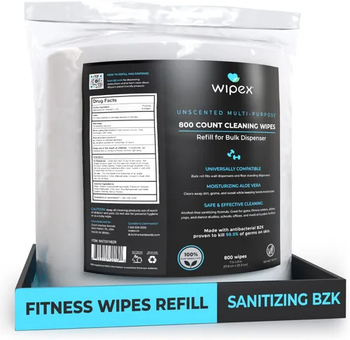 Wipex Recambio de toallitas de fitness – 800 toallitas antibacterianas para desinfectante de manos con paño seguro a base de plantas, tamaño