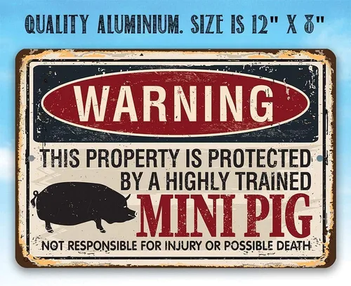 Miniatura 5 de Letrero de metal - Propiedad de advertencia protegida por mini cerdo - Letrero de metal duradero - Uso en interiores y exteriores - Gran regalo