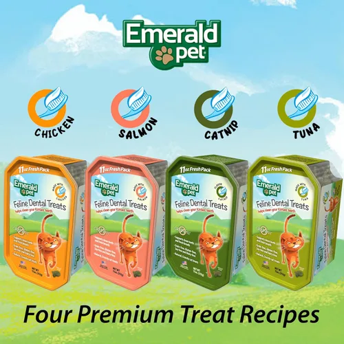 Miniatura 7 de Emerald Pet Golosinas dentales para gatos sin granos con hierba gatera, golosinas dentales naturales crujientes para gatos para limpiar los dientes