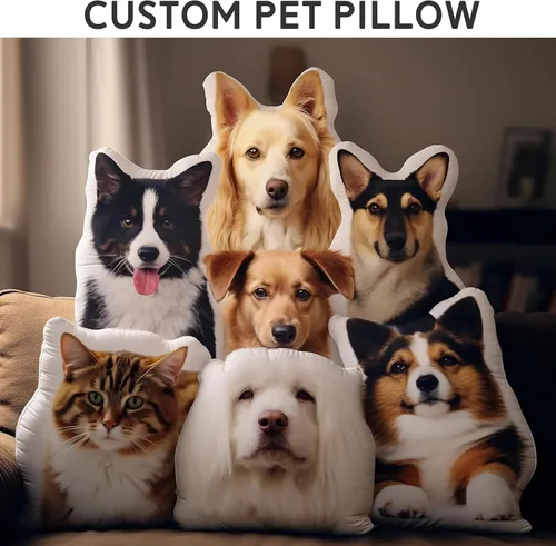 Miniatura 5 de Almohada personalizada con fotos de mascotas, almohada personalizada con forma de cara de perro y gato, regalos personalizados para los amantes