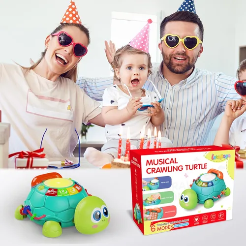 Miniatura 7 de Letapapa Juguetes para bebés de 6 a 12 meses, juguete para tiempo boca abajo de 12 a 18 meses, juguetes musicales de tortuga que gatea con luz