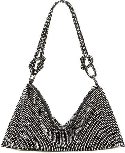Bolso Hobo con diamantes de imitación para mujer, elegante bolso de noche brillante plateado con diamantes de imitación, bolso dorado para