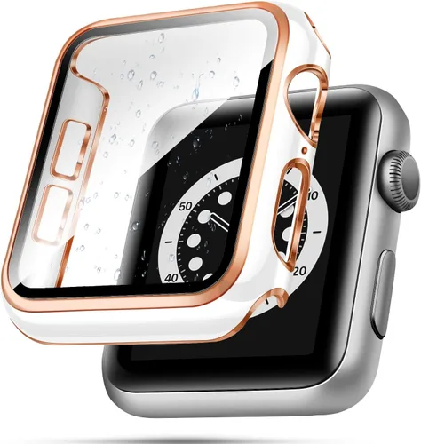 Miniatura 12 de top4cus Carcasa de 38mm compatible con Apple Watch, con protector de pantalla de vidrio templado incorporado, cubierta de PC para iWatch Series