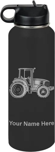 Miniatura 71 de LaserGram Botella de agua personalizada, tractor agrícola, acero inoxidable de doble pared aislada al vacío con popote superior, regalo grabado