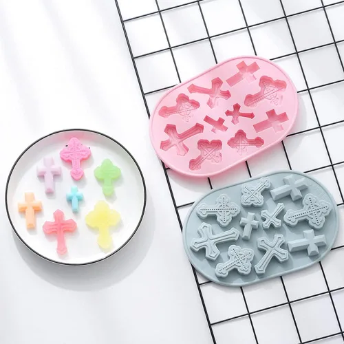 Miniatura 5 de 2 paquetes de moldes de silicona en forma de cruz, moldes de silicona para dulces de hielo, gomosas de chocolate, para decoración de pasteles, Azul