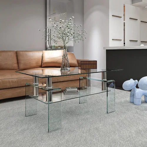 Miniatura 4 de ODUSE-DAILY Mesa de centro de cristal transparente para sala de estar, bien combinada con mesa auxiliar o mesa auxiliar de vidrio transparente