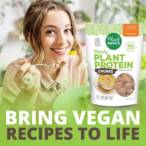 Miniatura 6 de Plant Basics - Proteína vegetal abundante, trozos sin sabor, 1 libra, sin OMG, sin gluten, baja en grasa, baja en sodio, vegano, sustituto de carne