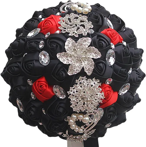 Miniatura 23 de XINNI Ramo de boda nupcial hecho a mano novia dama de honor satén rosa ramo de flores con diamantes de imitación perla encaje decoración de boda