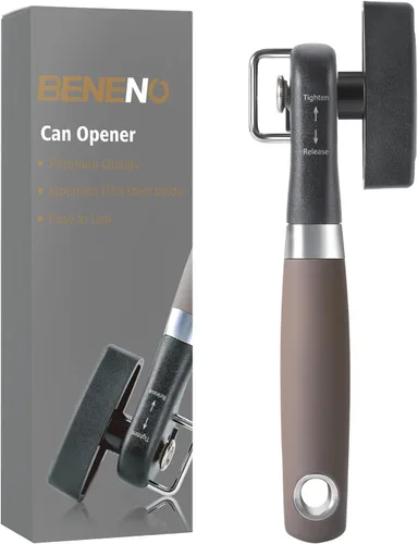 Beneno Abrelatas manual de corte seguro, borde liso con hoja afilada duradera, perilla que ahorra esfuerzo y mango antideslizante cómodo, color