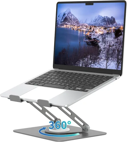 Miniatura 10 de ALASHI Soporte para laptop para escritorio con base giratoria de 360°, soportes ajustables para laptop multiángulo, elevador plegable para laptop