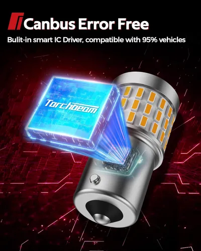 Miniatura 5 de Torchbeam Bombillas LED 1156 de señal de giro, CANBUS sin errores, reemplazo para P21W BA15S 1156A 1156NA 7506 1141, 12V-24V ámbar amarillo bombilla