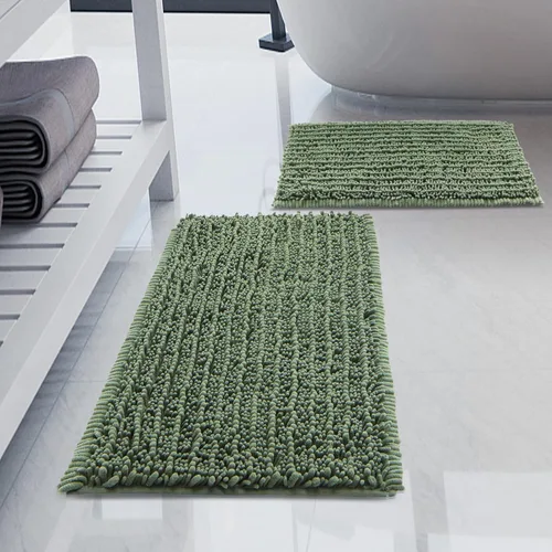 Miniatura 28 de Juego de 2 alfombras de baño de felpilla de lujo, parte inferior de goma termofusible gruesa, antideslizantes, alfombras de baño de secado rápido