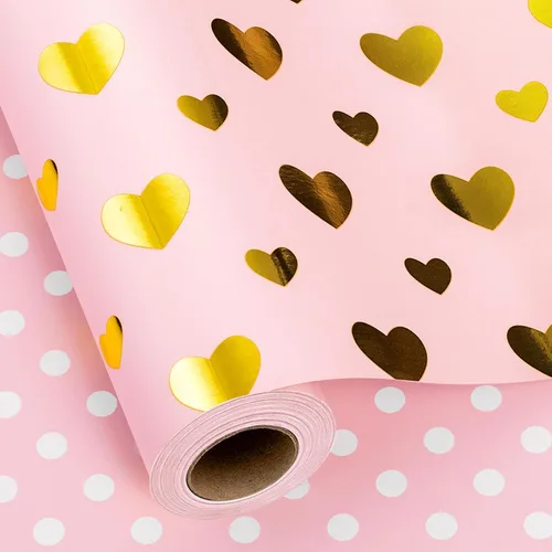 Miniatura 25 de Yarcony Papel de regalo reversible de boda, papel de regalo con temática de corazón, estampado creativo de amor y lazo, envoltura de regalo