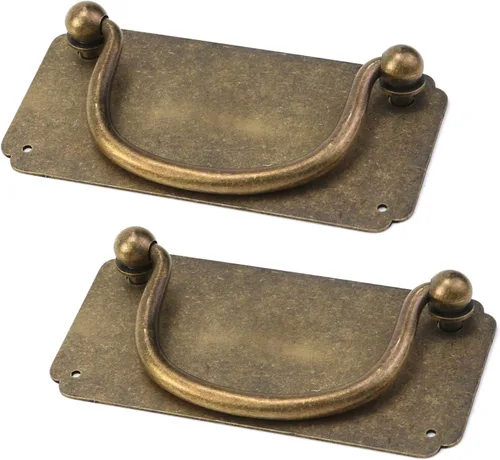 2 tiradores decorativos horizontales vintage de latón plano para manijas de gabinete de 3.94 x 1.97 pulgadas, accesorios para muebles, tiradores de