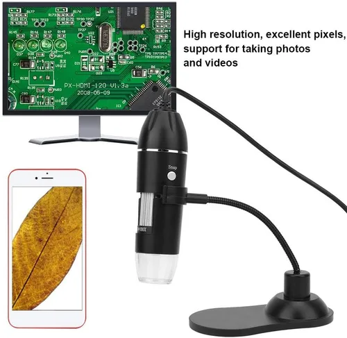 Miniatura 3 de Microscopio digital, microscopio digital USB 50X-1000X microscopio electrónico con soporte, resolución de imagen 1920 * 1080, con 8 luces LED