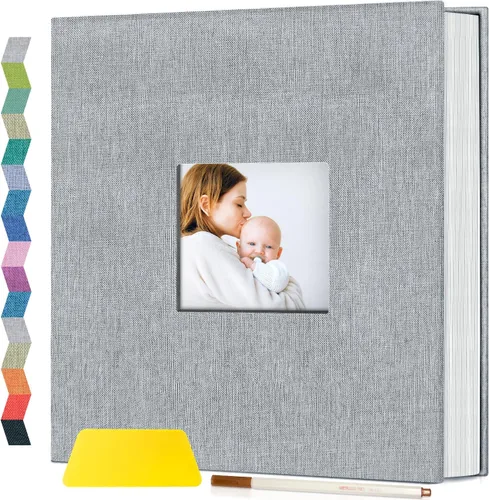 Miniatura 18 de popotop Álbum de fotos autoadhesivo con ventana de visualización de imágenes, kit de suministros de scrapbooking DIY de 40 páginas para fotos de 4x6