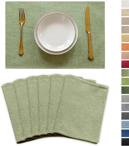 Miniatura 22 de Demetex Juego de 4 manteles individuales de lino resistentes al calor, manteles individuales de arpillera para comedor, cocina, banquete, lino claro